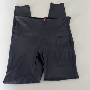 SPANX Faux Leather Moto Leggings Navy Blue & Black Reptile Shiny Size XL
